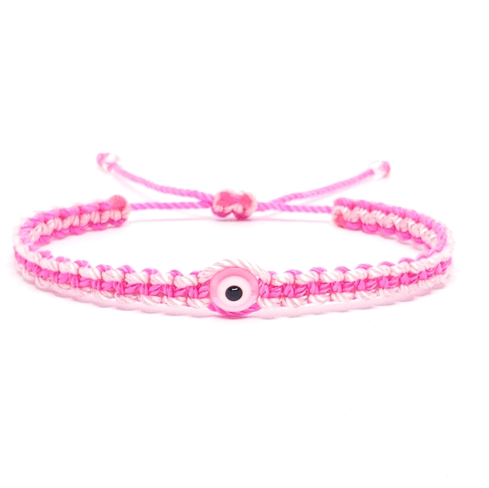 Double pink braided bracelet, evil eye bracelet, vibrant wristband